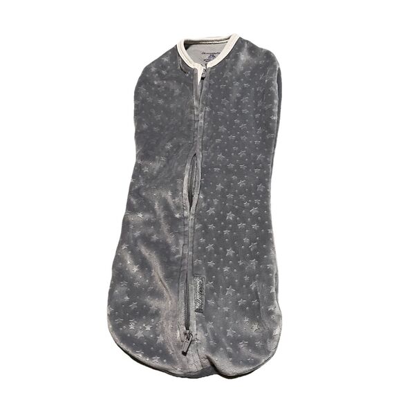Swaddle Me Newborn NB Swaddling Sleep Sack Full Zip Soft Gray Stars Two Way Zip - Picture 1 of 8